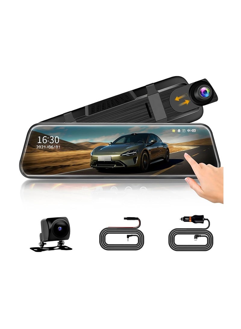MR.SMART Mirror Dash Cam with 10 Inch Touch Screen, 1080p Full HD Front and Rear Camera, Night Vision, G-Sensor, Parking Monitor, WDR, Anti-Glare - Image 1
